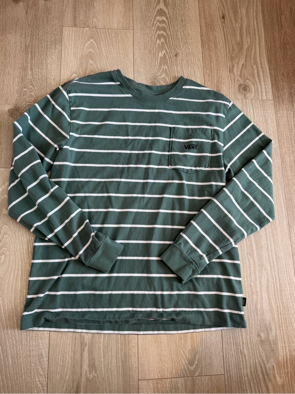 Vans Youth Long-Sleeve Green Stripe Pocket Tee